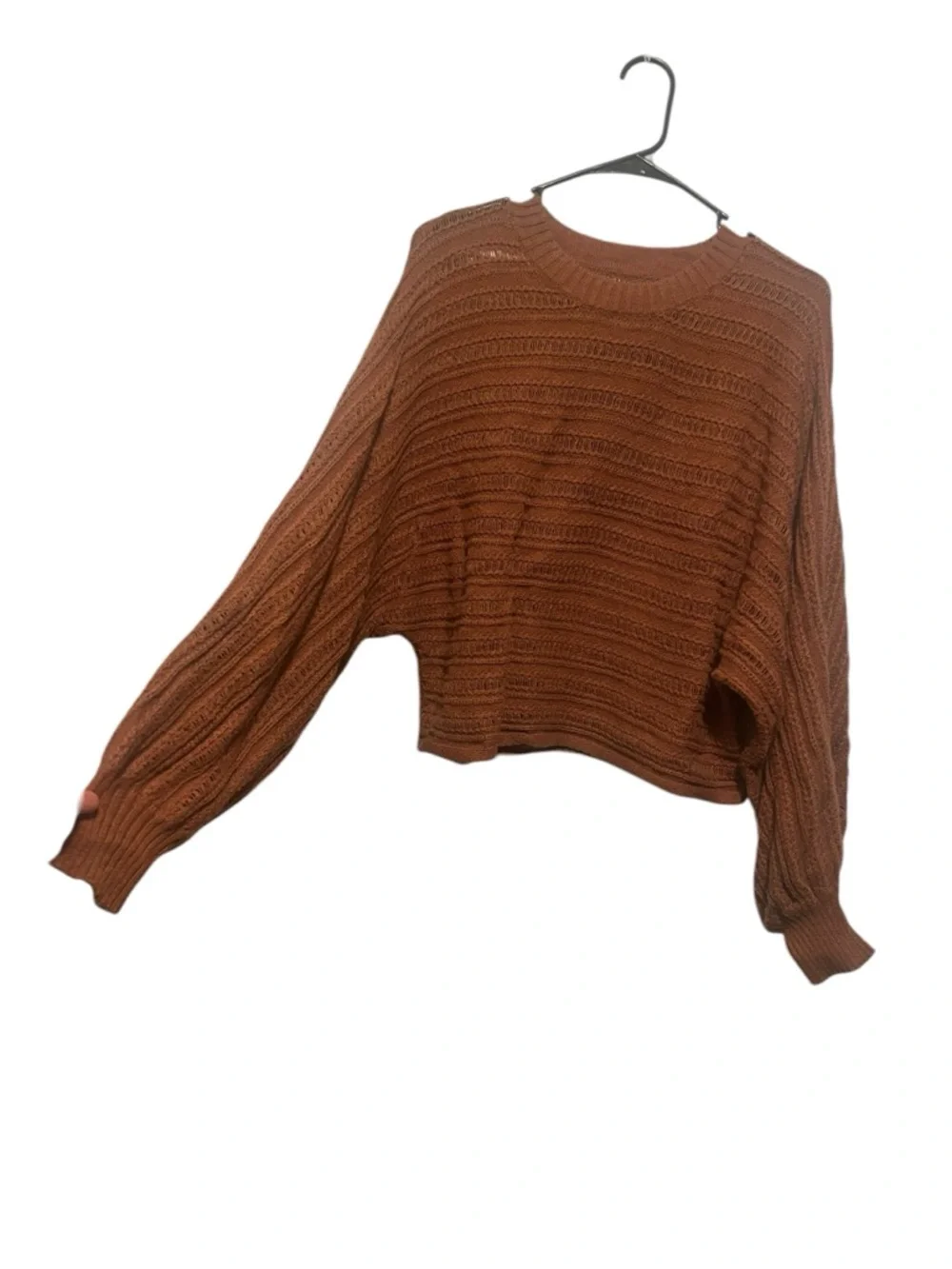 American Eagle Outfitters Open-Knit Crewneck Sweater in Rust